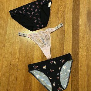 3 Victoria Secret VERY SEXY Bling Brazilian Candy Cane Dog Panties NWT Sz M